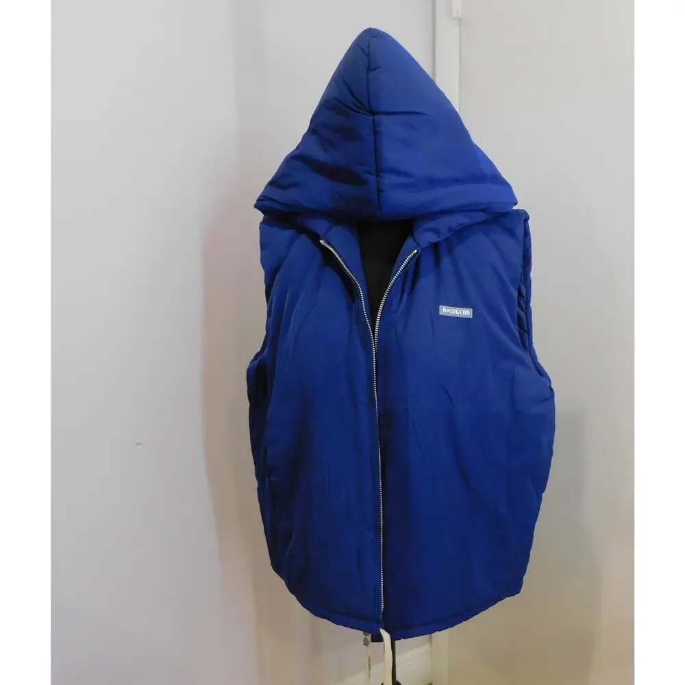 RAWGEAR Mens Insulated Zip Front Puffer Hoodie Vest Navy Double Zipper Large New
